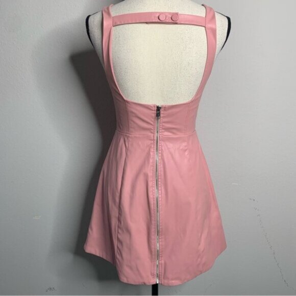 For Love & Lemons Talia Pink Faux Leather Open Back A-Line Mini Dress - Picture 11 of 15